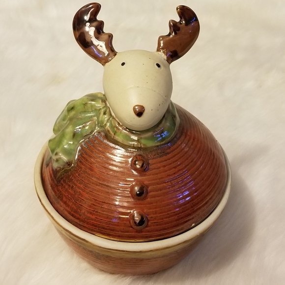 Other - Reindeer Christmas Glazed Pottery Candy Dish New